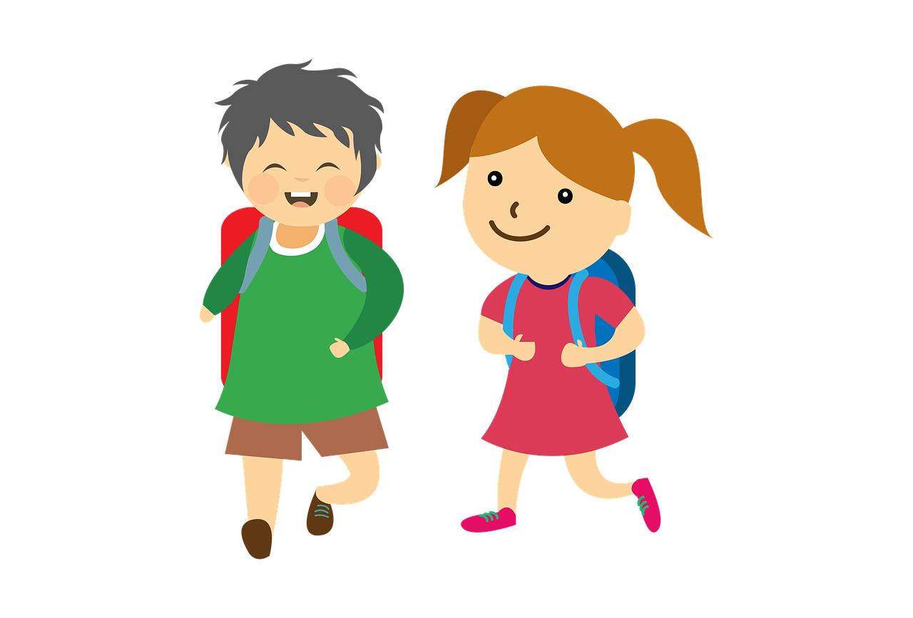Walk to school day Illustration of two small children walking with backpacks